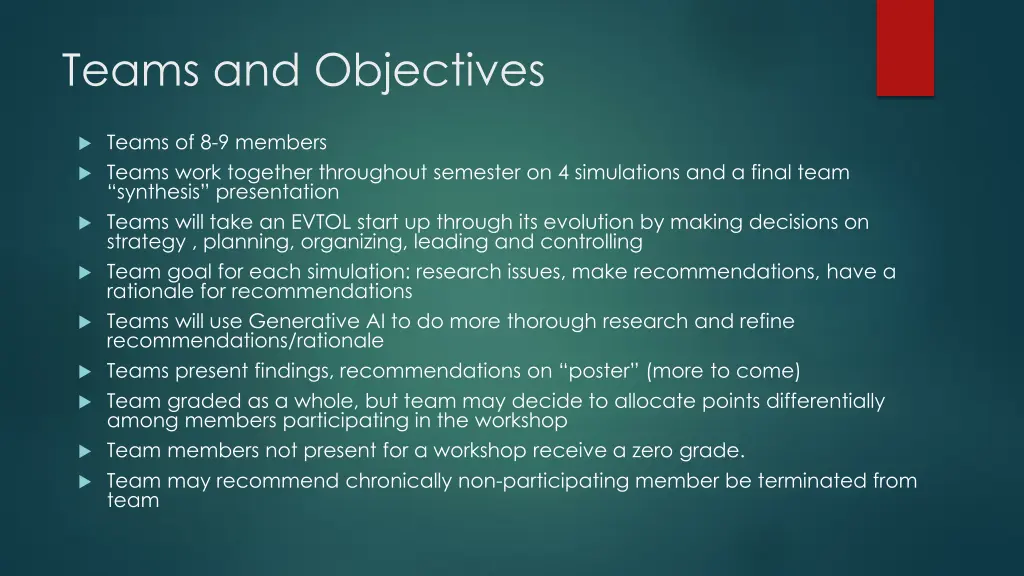 teams and objectives
