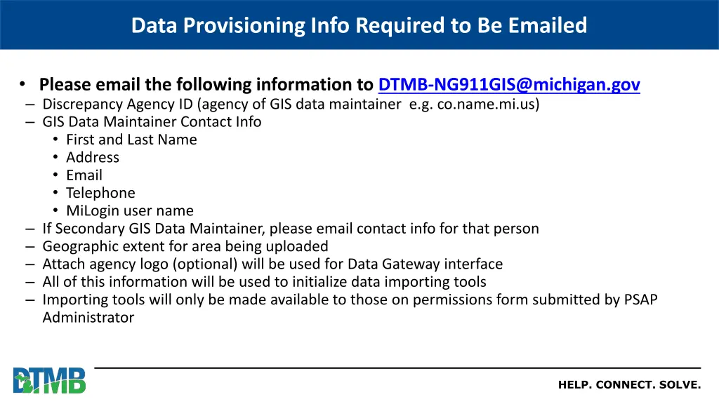 data provisioning info required to be emailed