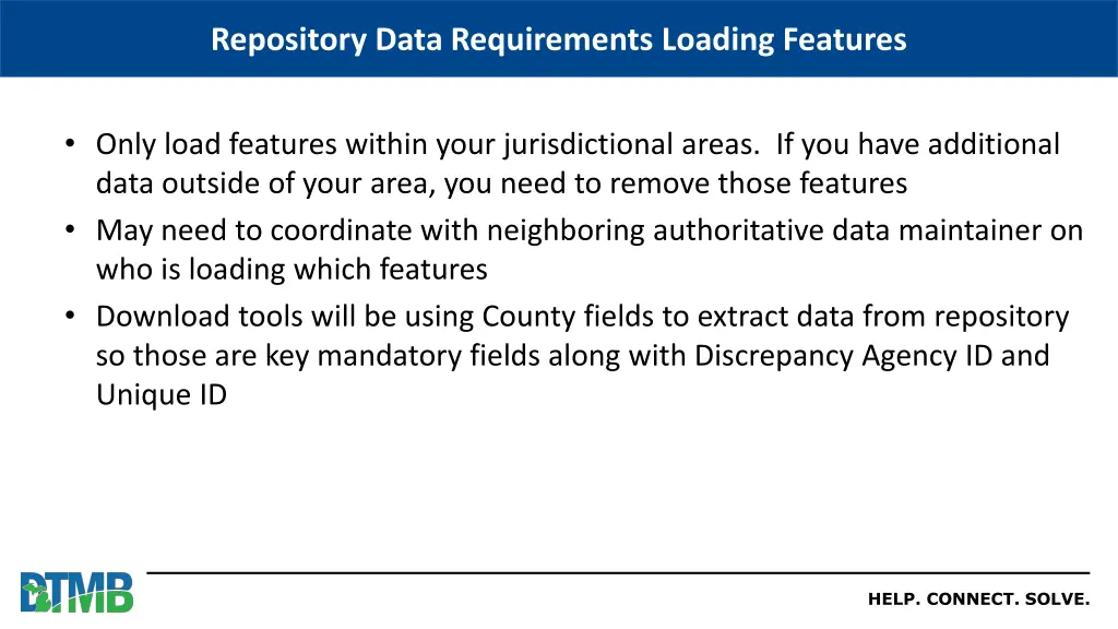 repository data requirements loading features