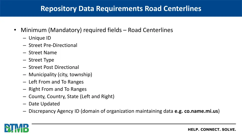 repository data requirements road centerlines