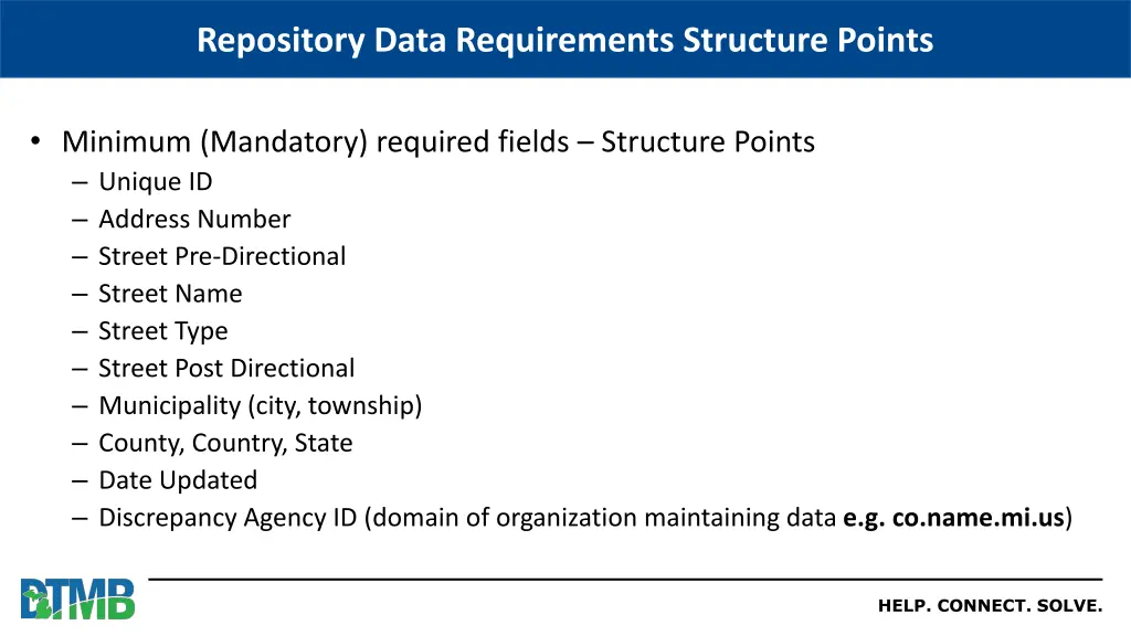 repository data requirements structure points