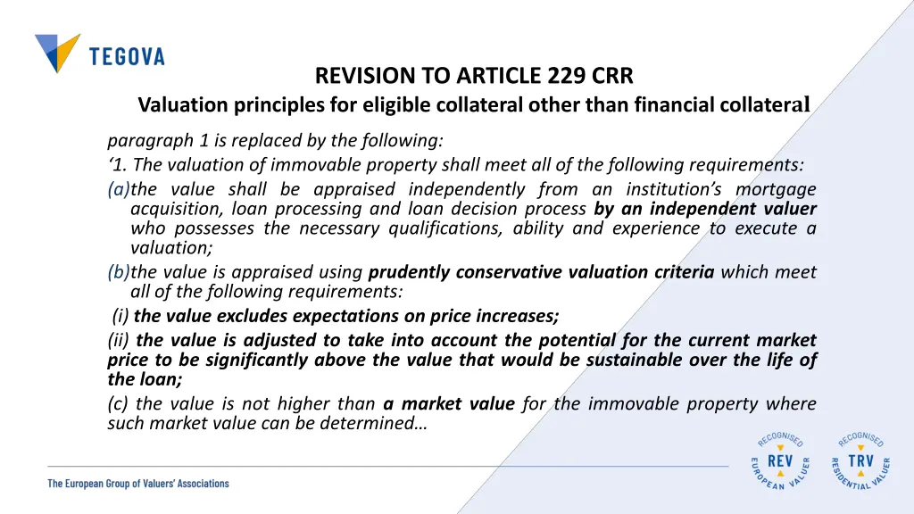 revision to article 229 crr