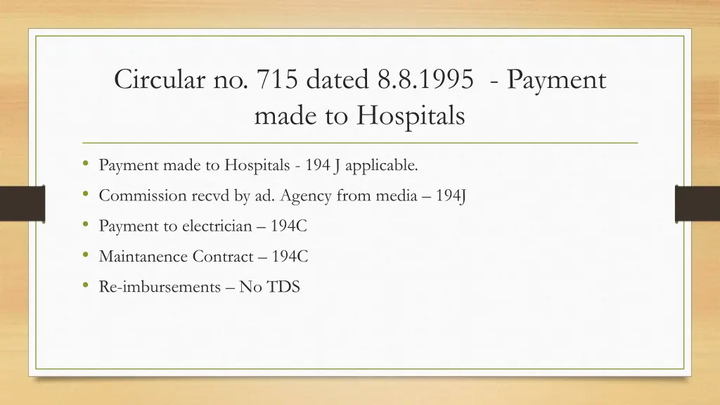 circular no 715 dated 8 8 1995 payment made