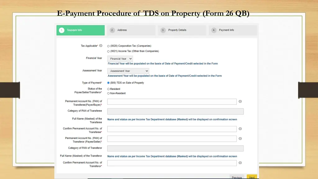 e payment procedure of tds on property form 26 qb