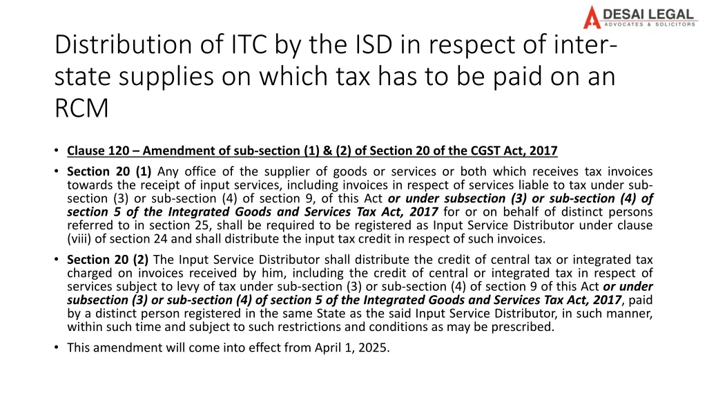 distribution of itc by the isd in respect