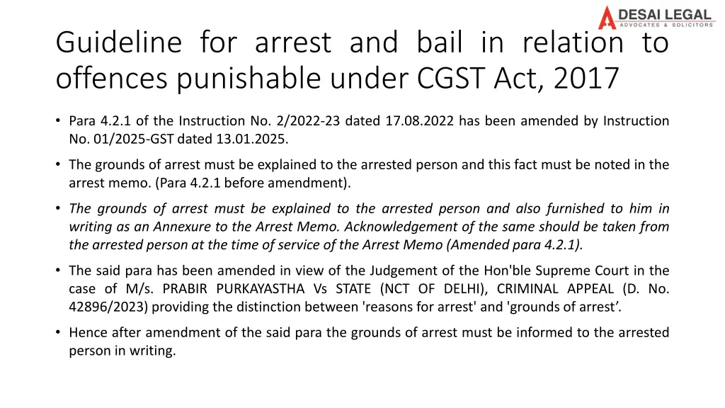 guideline for arrest and bail in relation