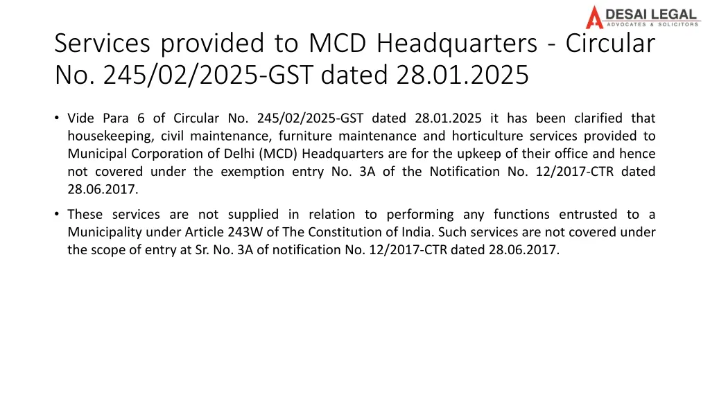 services provided to mcd headquarters circular