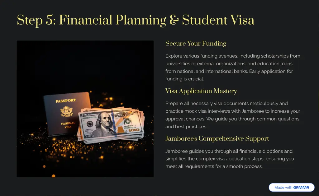 step 5 financial planning student visa