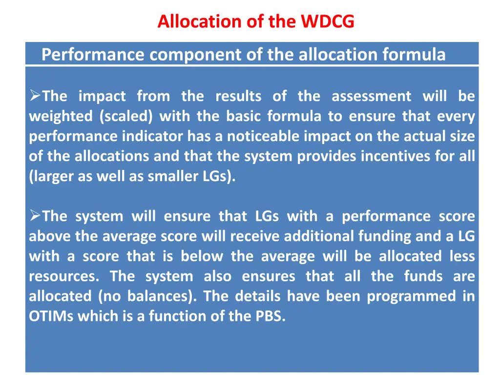 allocation of the wdcg