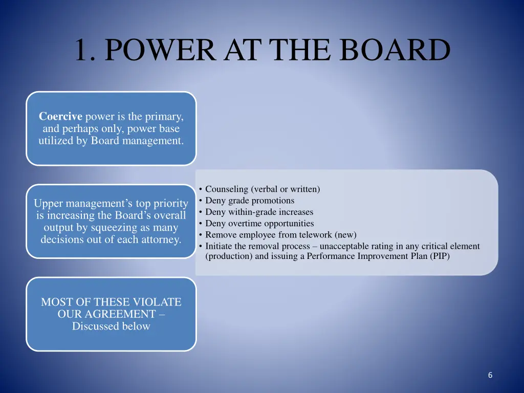 1 power at the board