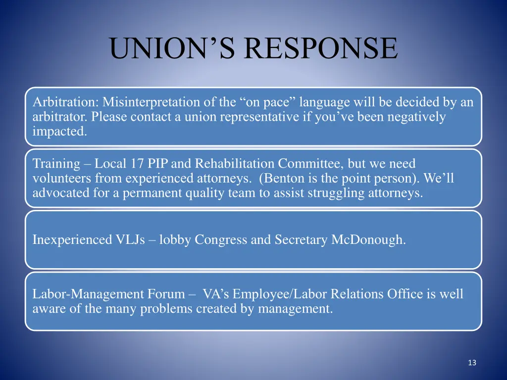union s response