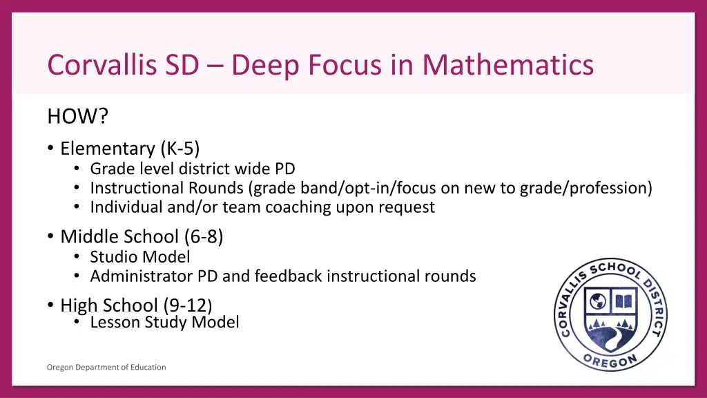 corvallis sd deep focus in mathematics