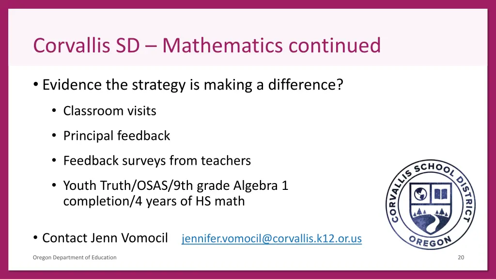corvallis sd mathematics continued