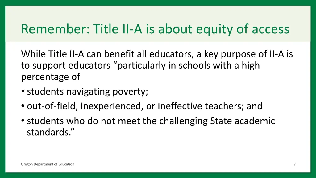 remember title ii a is about equity of access