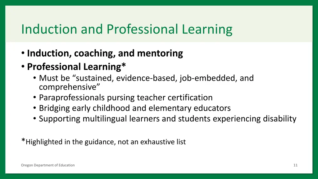 induction and professional learning