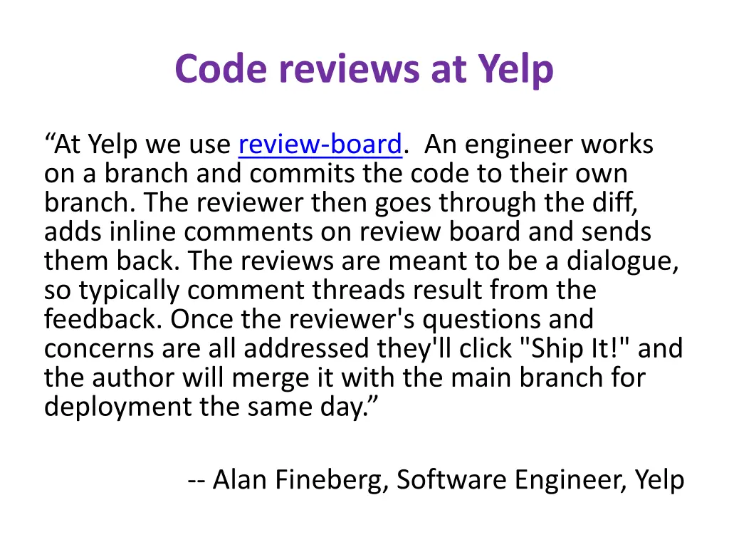 code reviews at yelp