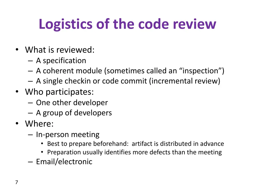 logistics of the code review