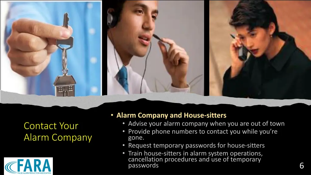 alarm company and house sitters