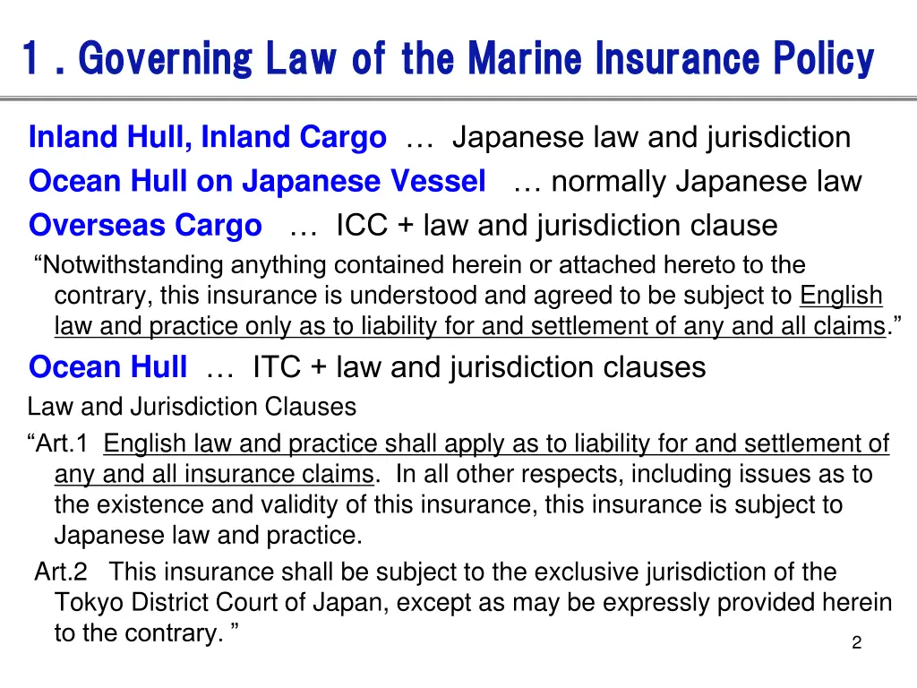 1 governing law of the marine insurance policy