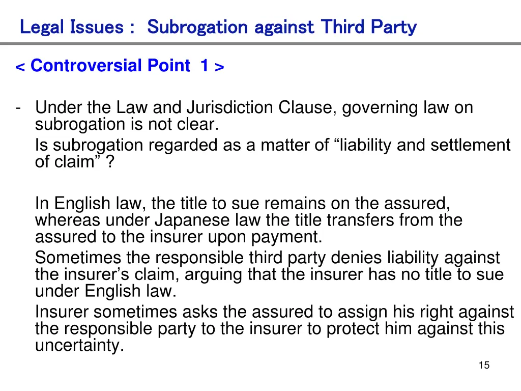 legal issues subrogation against third party