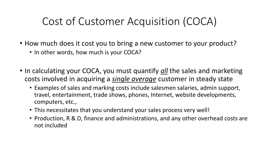 cost of customer acquisition coca 2