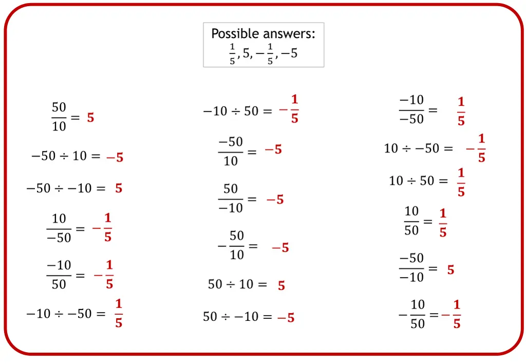 possible answers 1 5 5 1 1