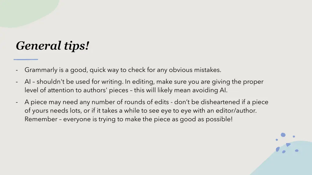 general tips