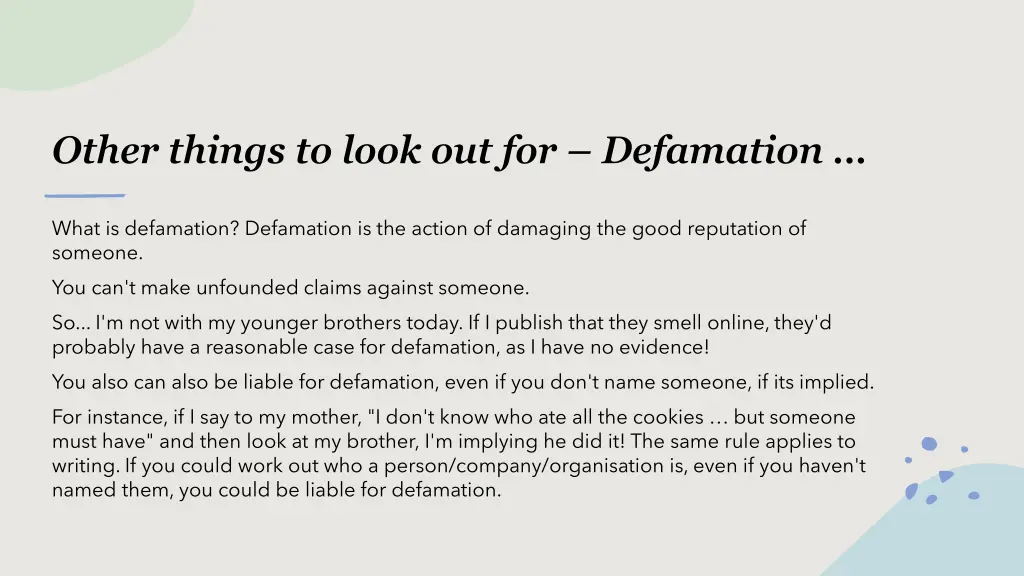 other things to look out for defamation