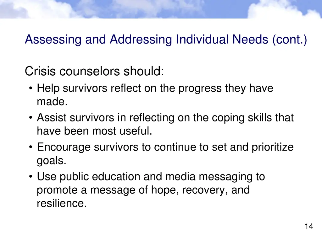 assessing and addressing individual needs cont