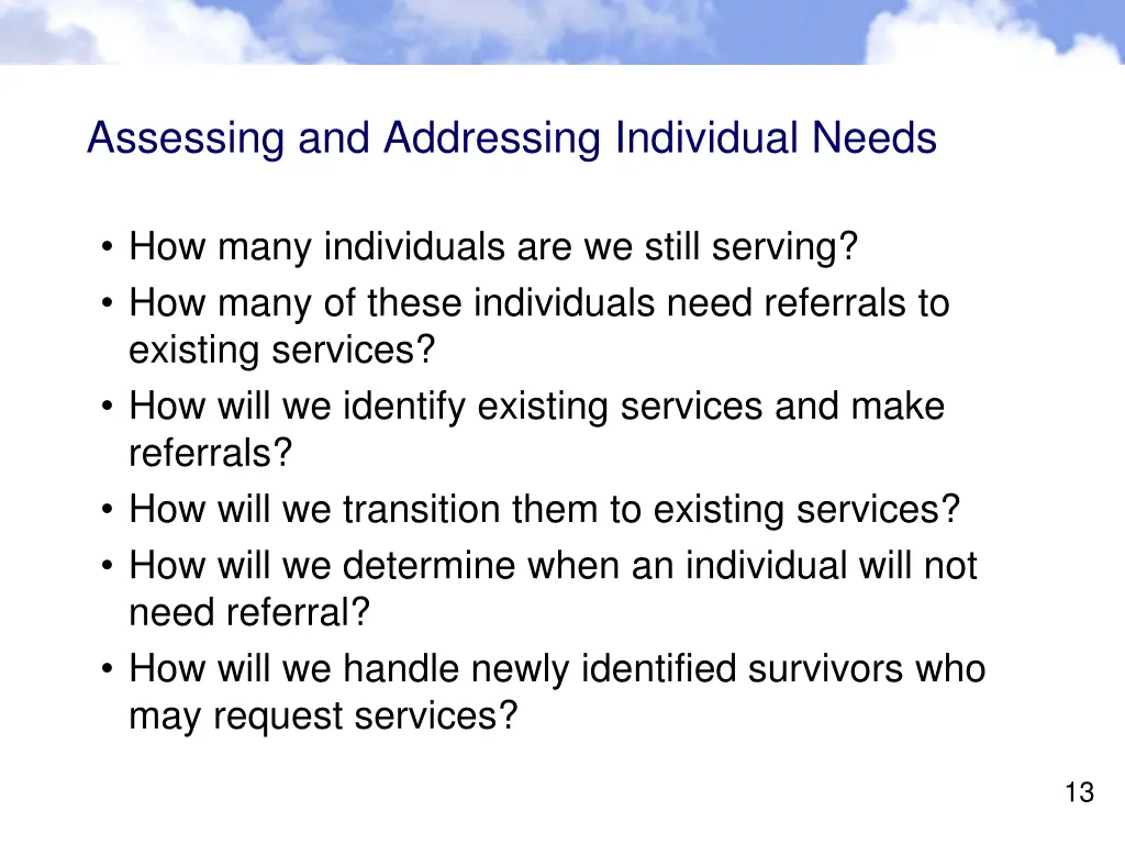 assessing and addressing individual needs