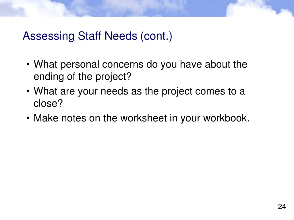 assessing staff needs cont