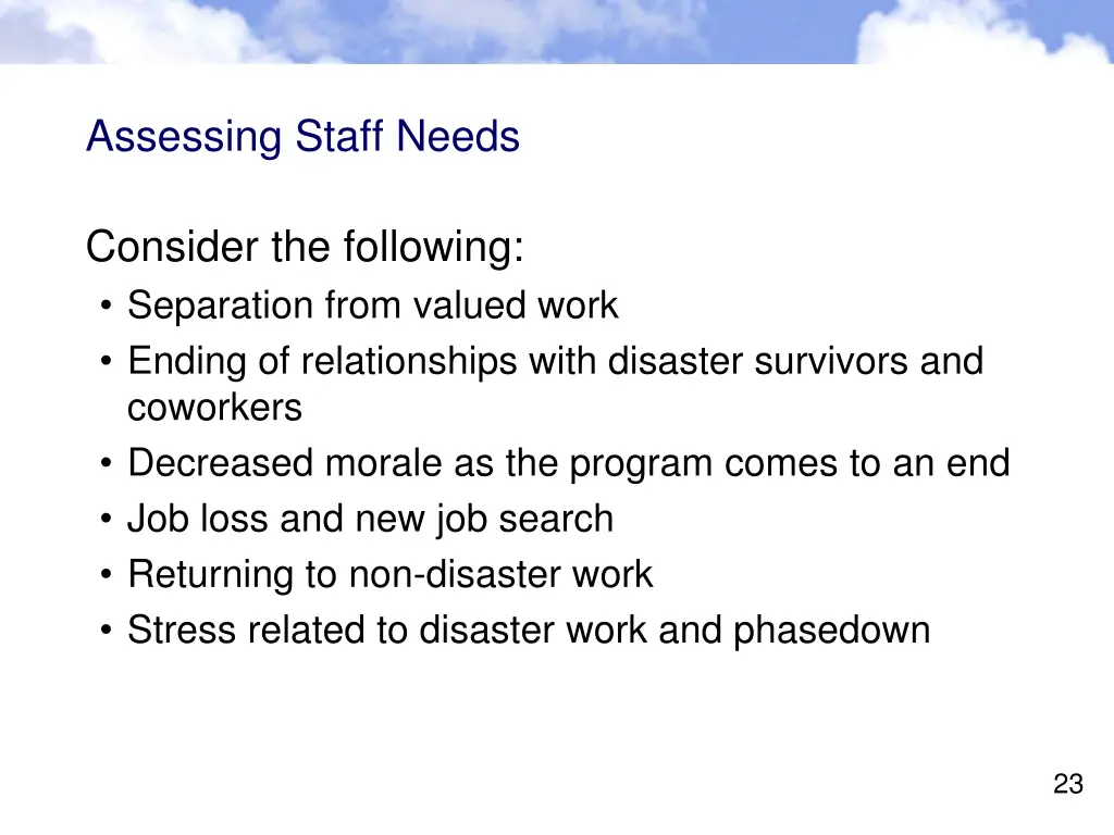 assessing staff needs