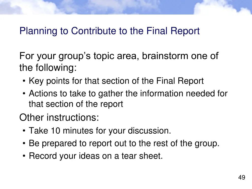 planning to contribute to the final report