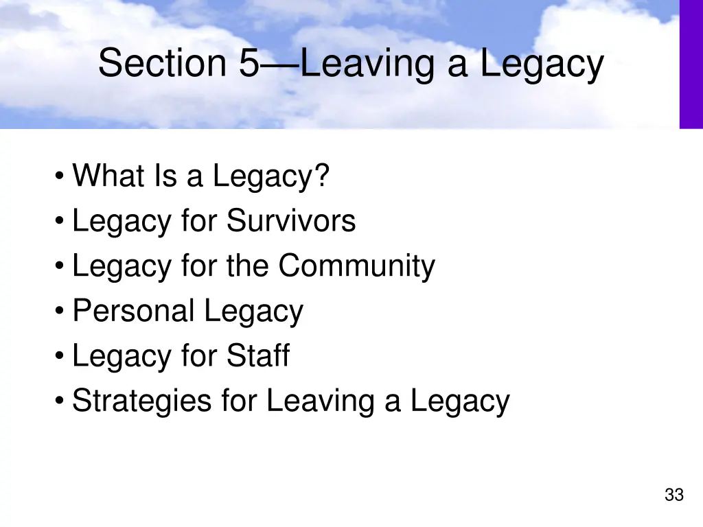 section 5 leaving a legacy