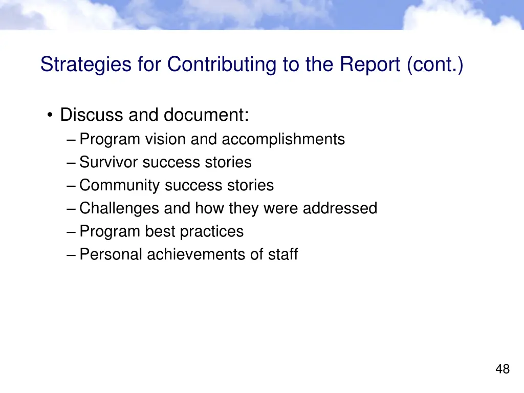 strategies for contributing to the report cont 1