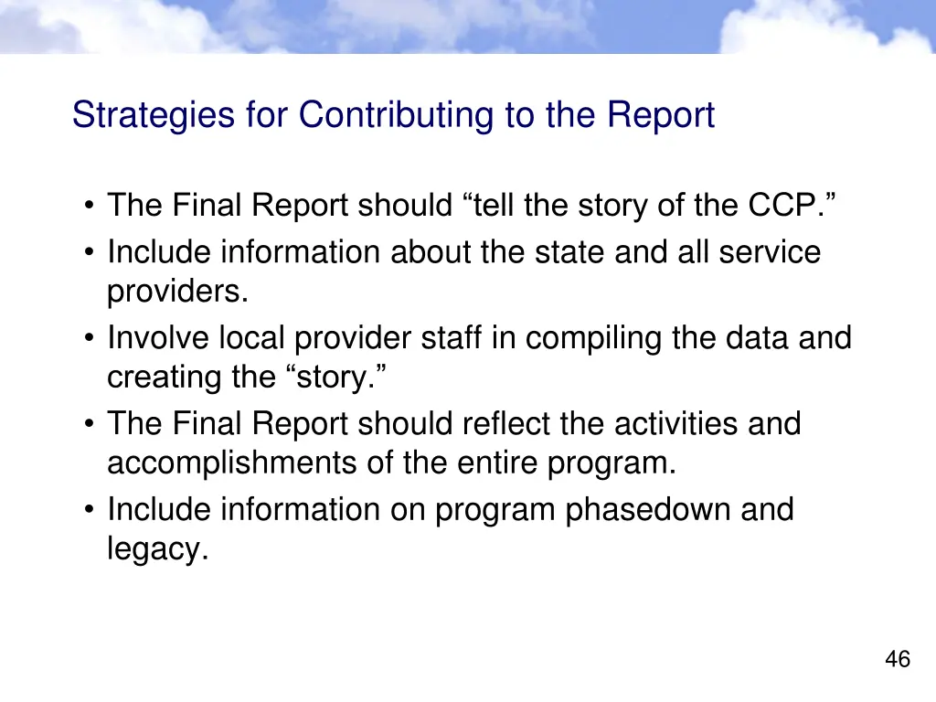 strategies for contributing to the report