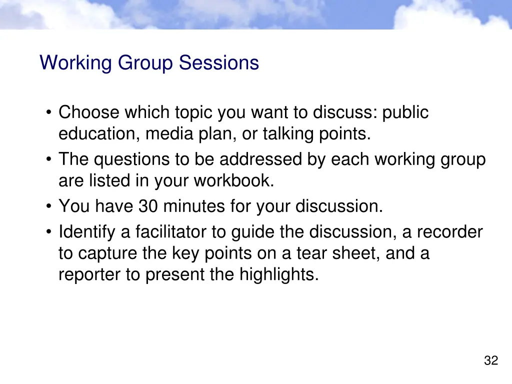 working group sessions