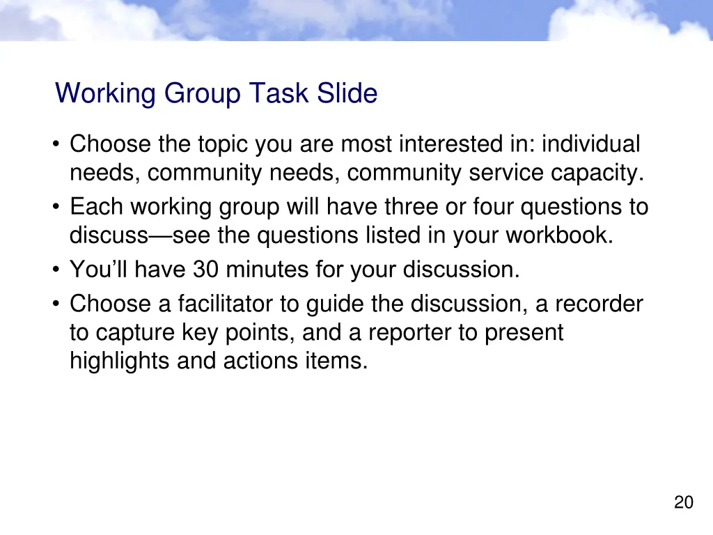 working group task slide