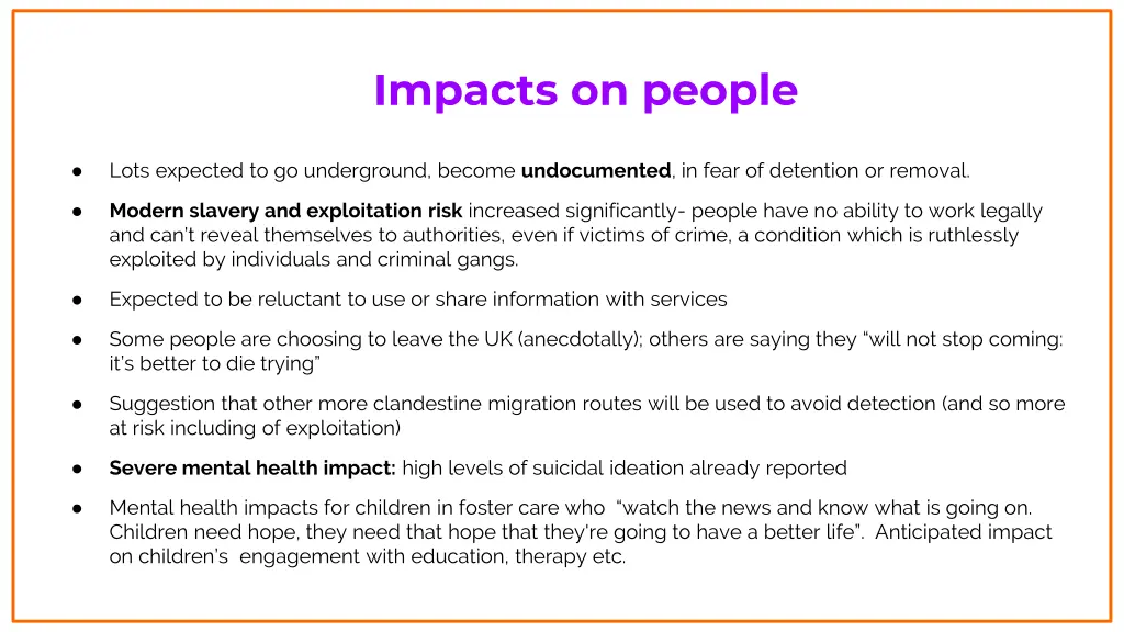 impacts on people