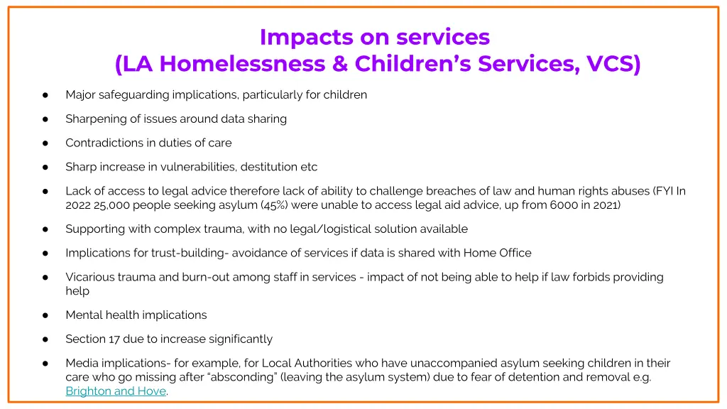 impacts on services