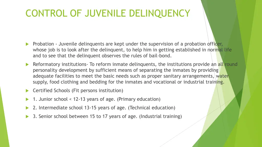 control of juvenile delinquency