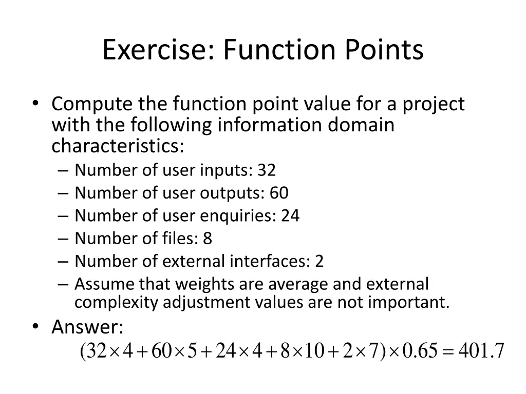 exercise function points