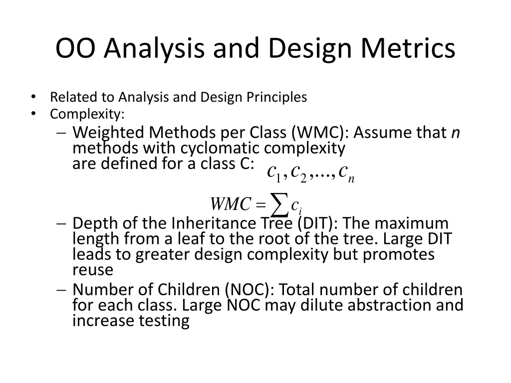 oo analysis and design metrics