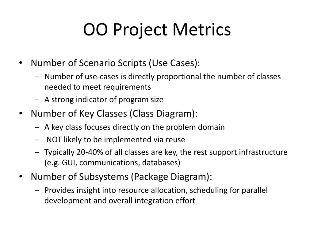 oo project metrics