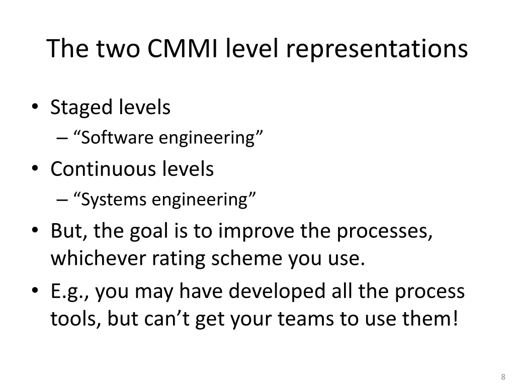 the two cmmi level representations