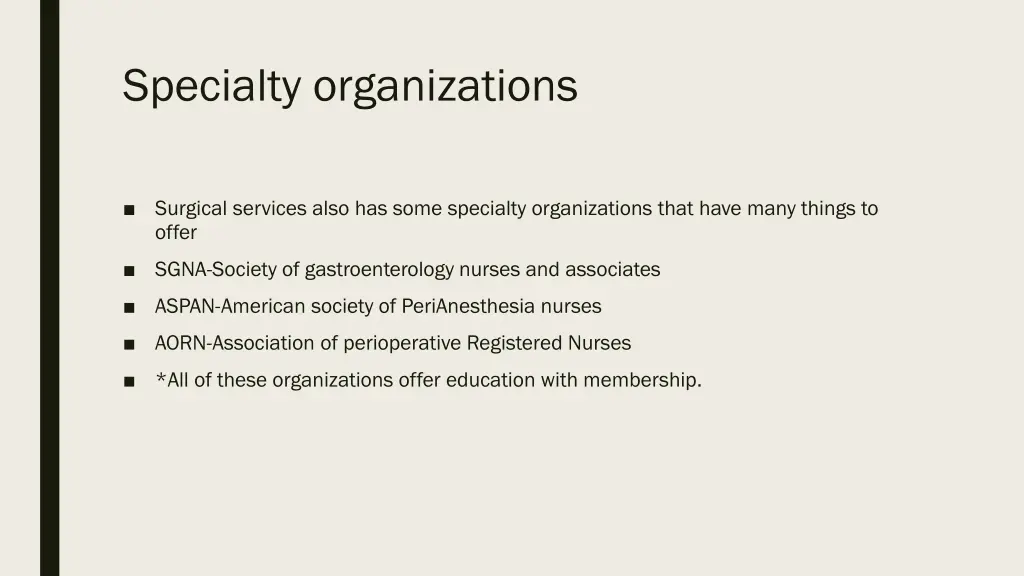 specialty organizations