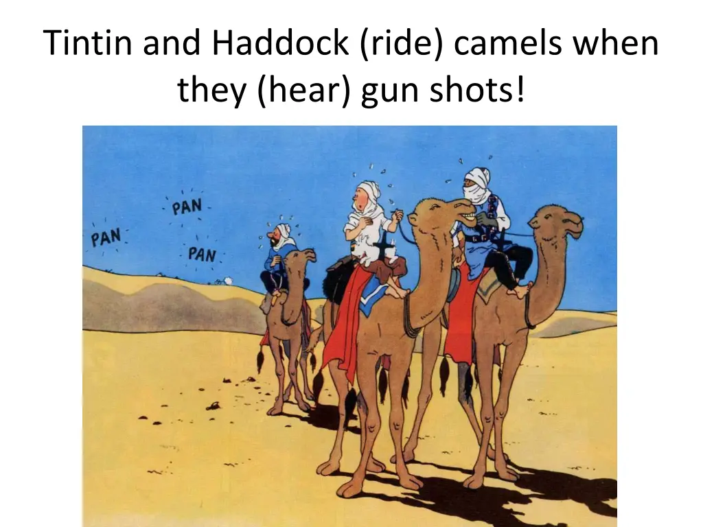 tintin and haddock ride camels when they hear