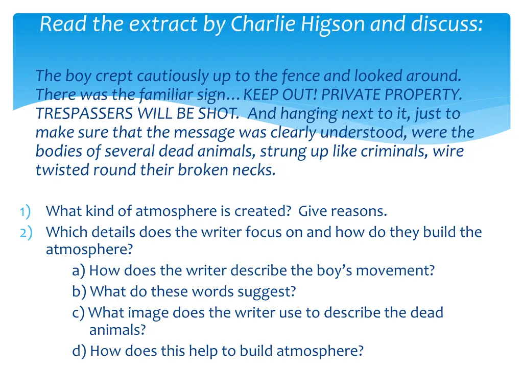 read the extract by charlie higson and discuss