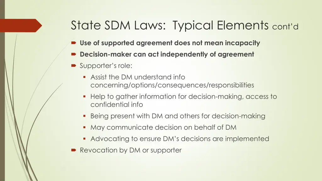 state sdm laws typical elements cont d