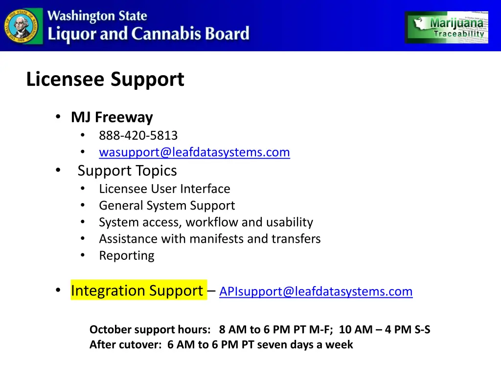 licensee support mj freeway 888 420 5813